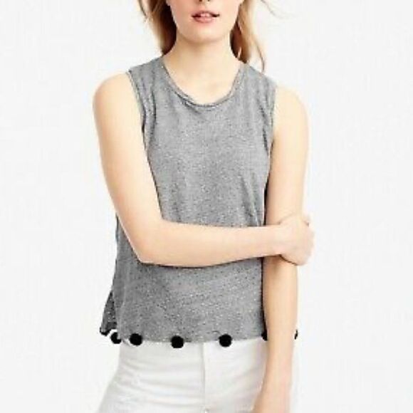 J. CREW Linen Sleeveless Tank Top Pom Poms Grey Black XS - Picture 2 of 8